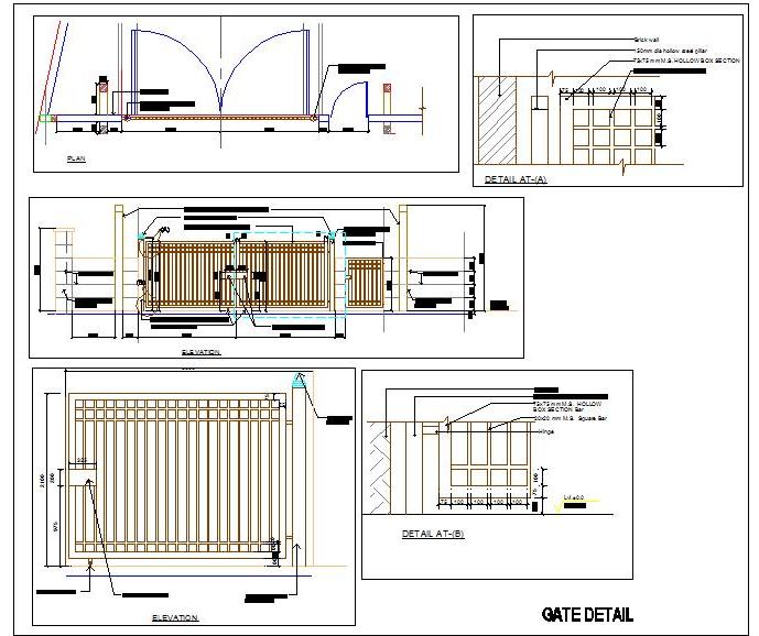 Main Gate, Pedestrian Gate, and Fence Design in AutoCAD DWG